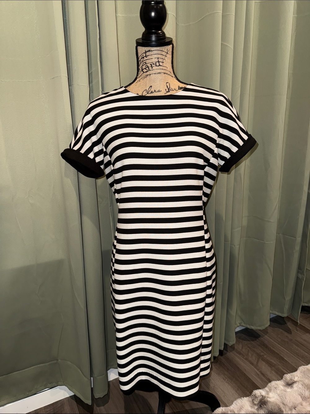 Donna Morgan Black and White Striped Midi Dress